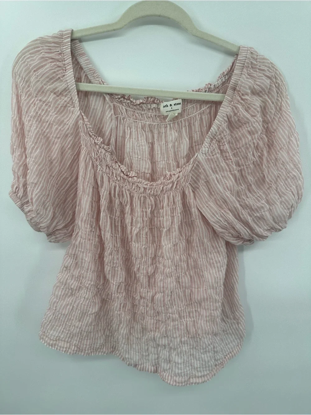 Anthropologie Cloth & Stone Pink Stripe Smocked CottageCore Coquette Sz XS 1284